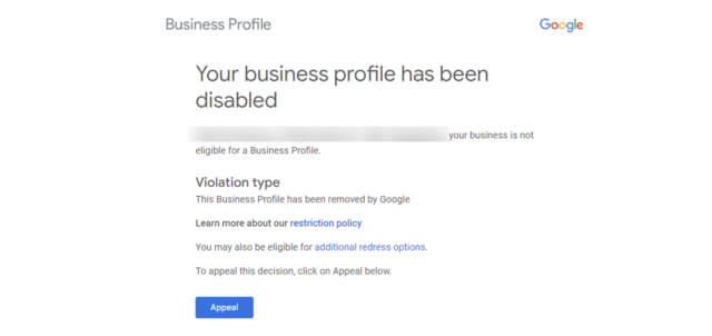 Google Business Profile has disabled
